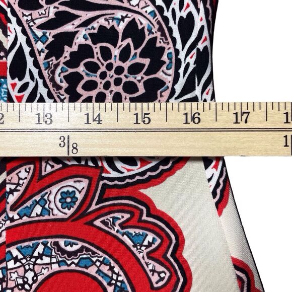 HALE BOB Paisley Jersey Shift Dress Size Medium Bohemian Long Sleeve V Neck Red - Picture 14 of 16